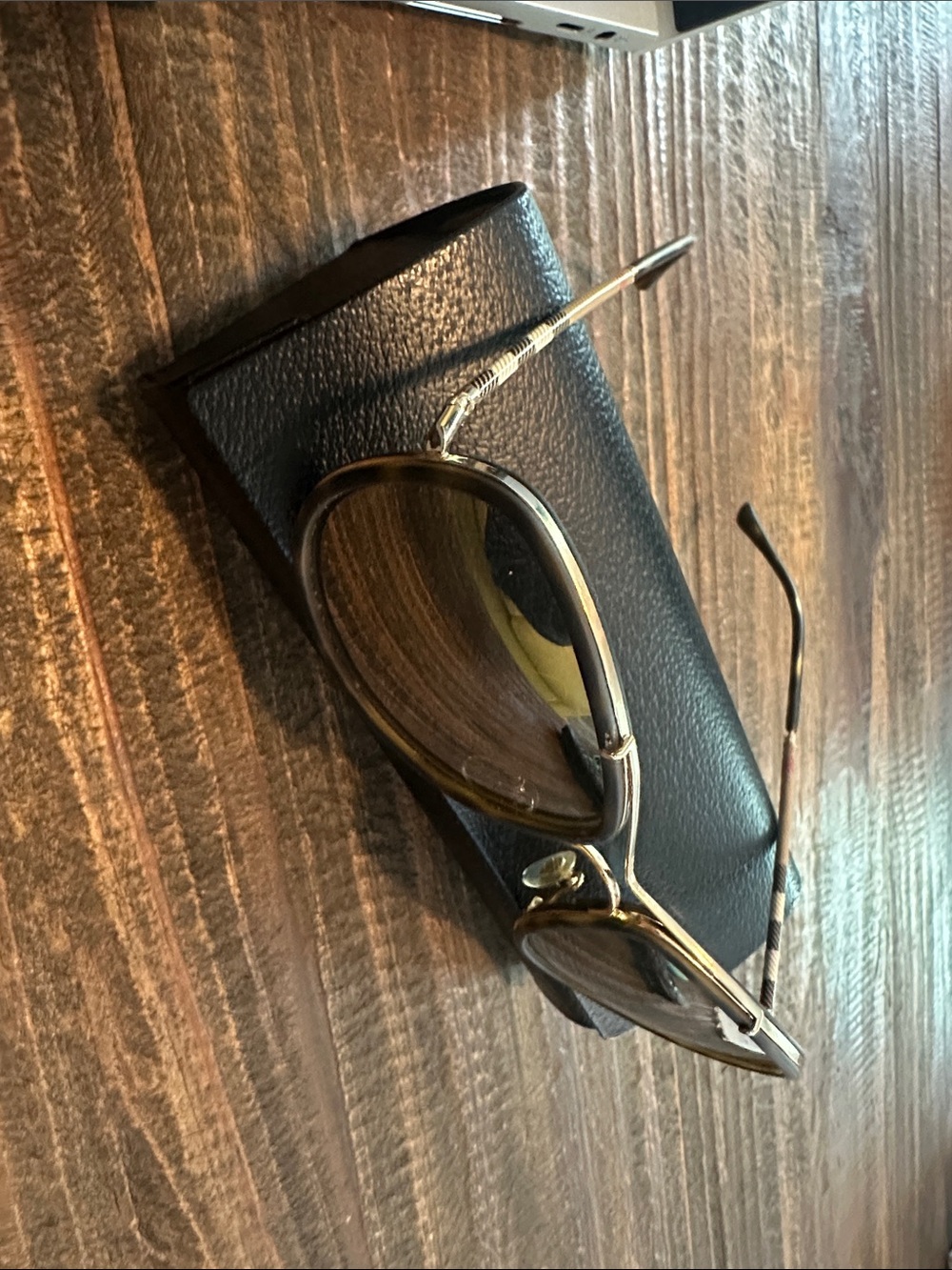 Burberry Gold Frame Sunglasses with Brown Lenses and Check Temples - Picture 1 of 6